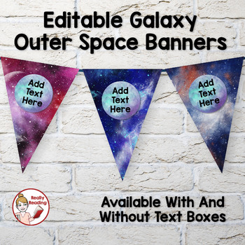 Preview of Editable Galaxy Outer Space Themed Banner Pennants Classroom Decor