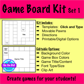 Preview of 2 Editable Game Board Kit  Templates:  Just Click and Type