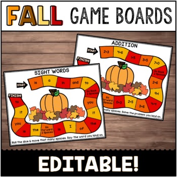Preview of Editable Game Boards | Fall | Sight Words-Numbers-Letters-Addition-Subtraction