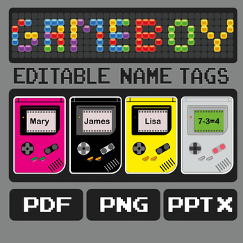 Preview of Editable Game Boy Clipart (Different Colors) - Name Tags & More!