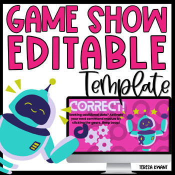 Preview of Editable Game Show Review Template Activity on Canva | Test Prep | Robots 