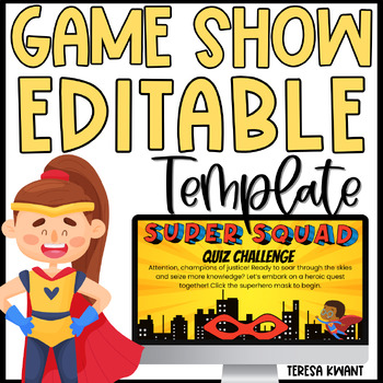 Preview of Editable Game Show Review Template on Canva | Test Prep End of Year | Superhero