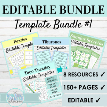 Preview of Spanish Editable Games and Activities Bundle #1 | Digital Game Templates
