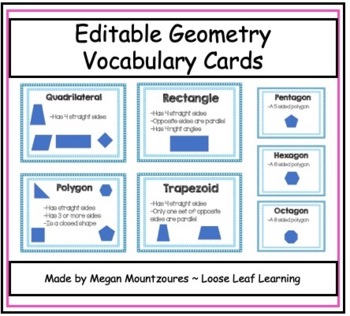 Preview of Editable Geometry Vocabulary Cards