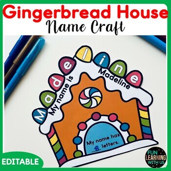 Preview of Editable Gingerbread House Name Crafts | Winter Name Craft Activity