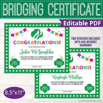 Preview of Editable Girl Scout Bridging Certificate for All Levels, Printable Ceremony Sign