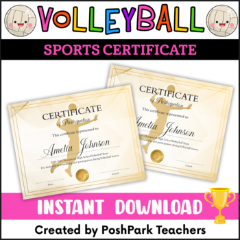 Preview of Editable Girls Volleyball Certificate Template