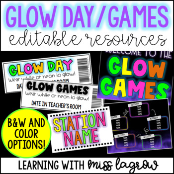 Preview of Editable Glow Day Games Activity Decor Pack - Test Prep Theme