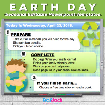 Preview of Editable Go Green EARTH DAY Themed Morning Work PowerPoint Templates