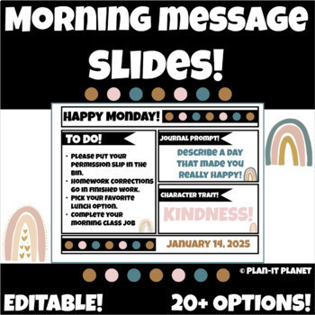 Preview of Editable Google Morning Slides!  Neutral Colors!  Great for Distance Learning!