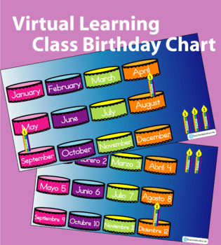 Preview of Editable Google Slides Class Birthday Math Activity in English and Spanish