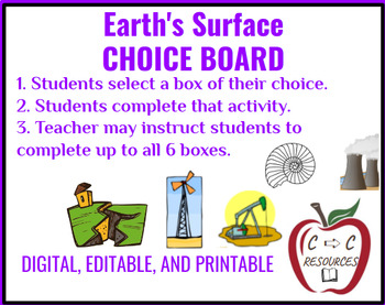 Preview of Editable Google Slides Elem. Science Earth Unit Choice Board: Differentiated