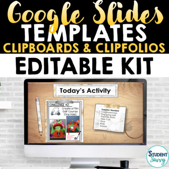 Preview of Editable Google Slides Templates Kit | Student Desks with Clipboards Clipart
