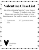 Editable Google Slides Valentine Class List