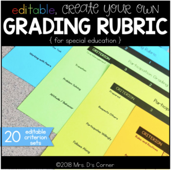 Preview of Editable Grading Rubrics for Special Education