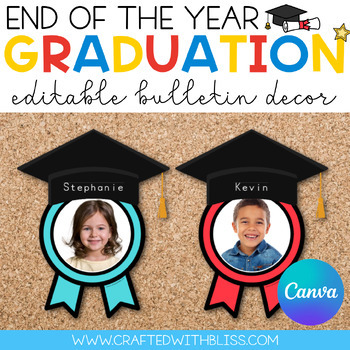 Preview of Editable Graduation Bulletin Decor [Pre-k, Preschool, Kinder] End of the Year