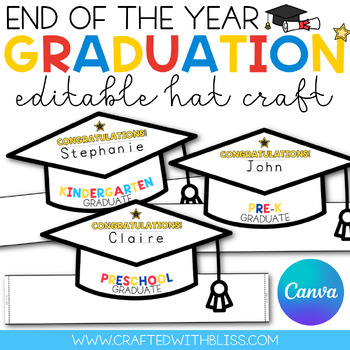 Preview of Editable Graduation Hat Template End of the Year Craft Crown Hat