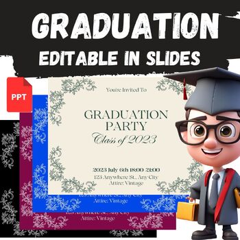 Preview of Editable Graduation Party Invitations - End of year Templates 4 in Google Slide