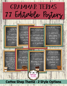 Preview of Editable Grammar Posters Coffee Shop Theme 77 Grammar Terms & Definitions