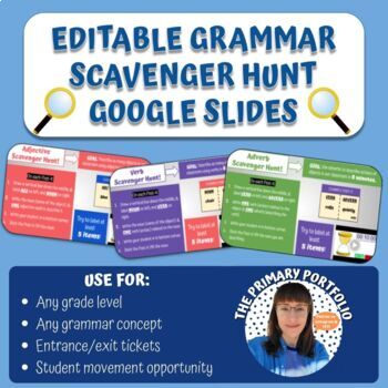 Preview of Editable Grammar Scavenger Hunt Google Slides - NO PREP!