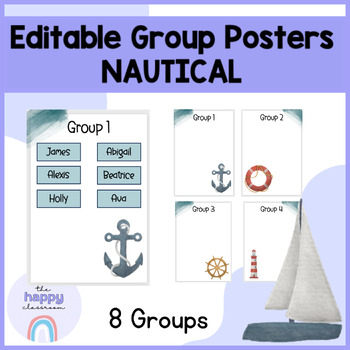 Preview of Editable Group Posters NAUTICAL OCEAN SEA English / Maths Rotations Centres