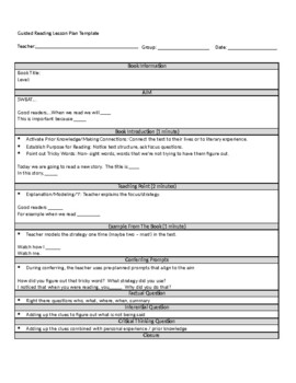 Preview of Guided Reading Lesson Plan Template (Editable & fillable resource)