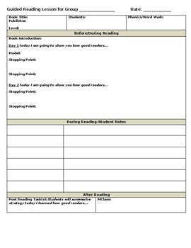 Preview of Guided Reading Lesson for Group (Editable and fillable resource)