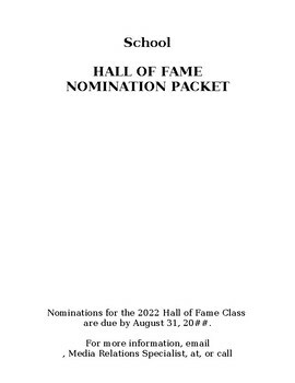 Preview of Hall Of Fame Nomination Packet(editable and fillable resource)