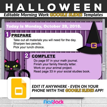 Preview of Editable HALLOWEEN Morning Work GOOGLE SLIDES Templates