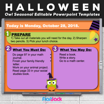 Preview of Editable HALLOWEEN Owl Themed Morning Work PowerPoint Templates
