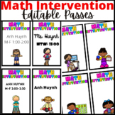 Editable Hall Pass for Math Intervention