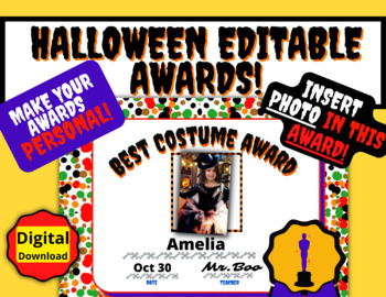 Preview of Editable Halloween Awards Certificates Activities for Costume Contest