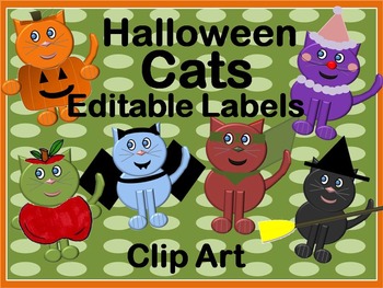 Preview of Editable Halloween Cat Labels and Clip Art for your Classroom and Home!