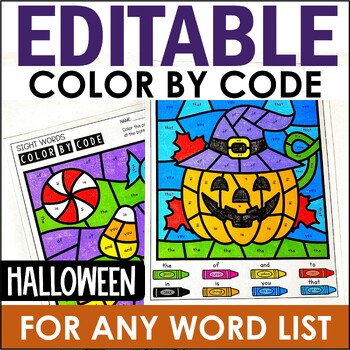 Preview of Editable Halloween Color By Code Sight Words Practice Activities Morning Work