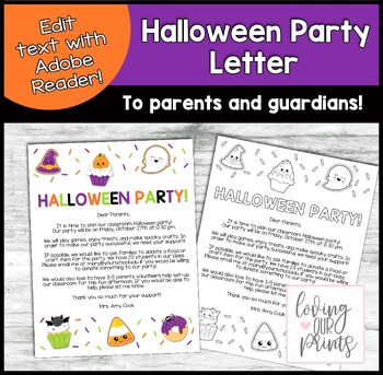 Preview of Editable Halloween Letter to Parents, Classroom Halloween Party, Halloween Party