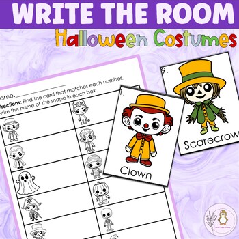 Preview of Editable Halloween Write the Room Activities Kids in Halloween Costumes