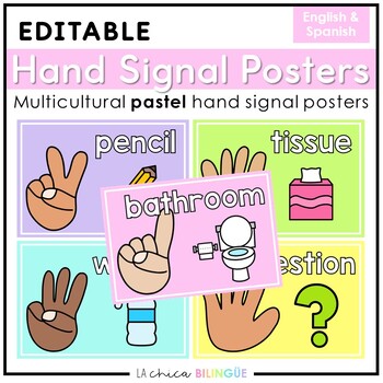 Preview of Editable Hand Signals - Pastel Colors | English & Spanish