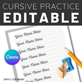 Editable Handwriting Practice in Cursive for Name Writing 