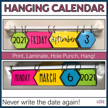Preview of Editable Hanging Classroom Calendar with Hexagons