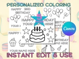 Editable Happy Birthday Coloring Page in Canva for PreK, K
