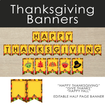 Preview of Editable Happy Thanksgiving Banner for Bulletin Board - Half Page Letters