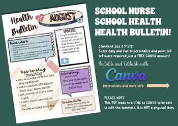 Preview of Editable Health Bulletin/Newsletter for School Nurse/health PDF