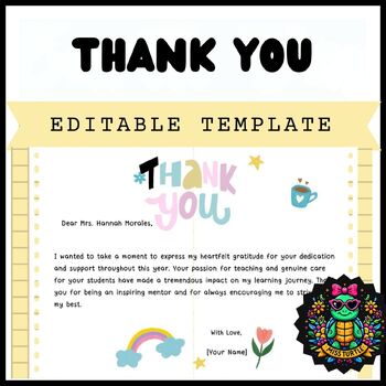 Preview of Editable Heartfelt Handwritten ‘Thank You’ Note for Teacher - End of year Letter