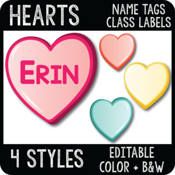 Preview of Editable Hearts Name Tags, Valentine's Day Cubby Tag, Classroom Printable Labels