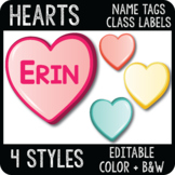 Editable Hearts Name Tags, Valentine's Day Cubby Tag, Clas