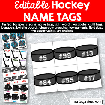 Preview of Editable Hockey Name Tags for Desks, Cubbies, Tournaments, Gift Tags & More!