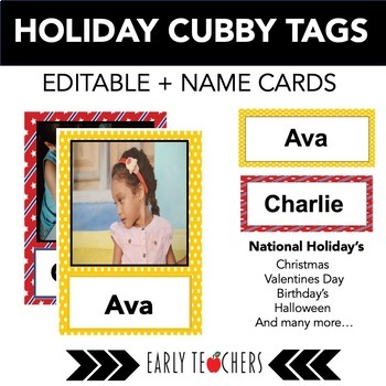 Preview of Editable Holiday Cubby Tags & Name Cards