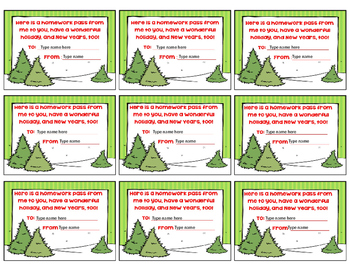 Preview of Editable Holiday Homework Passes