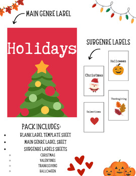 Preview of Editable | Holiday Library Book Spine Labels | Genrefied