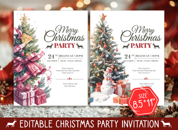 Preview of Editable Holiday Party Invitation, 2 Designs & 2 Sizes (8.5"x11" and 5"x7")